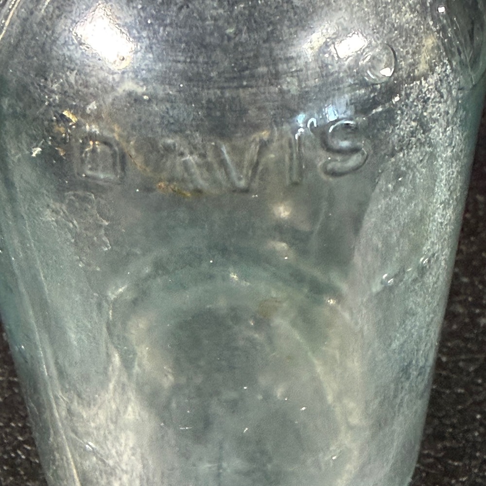 Davis OK Baking Powder Bottle Aqua Glass Antique Embossed Early 1900s 5.25"